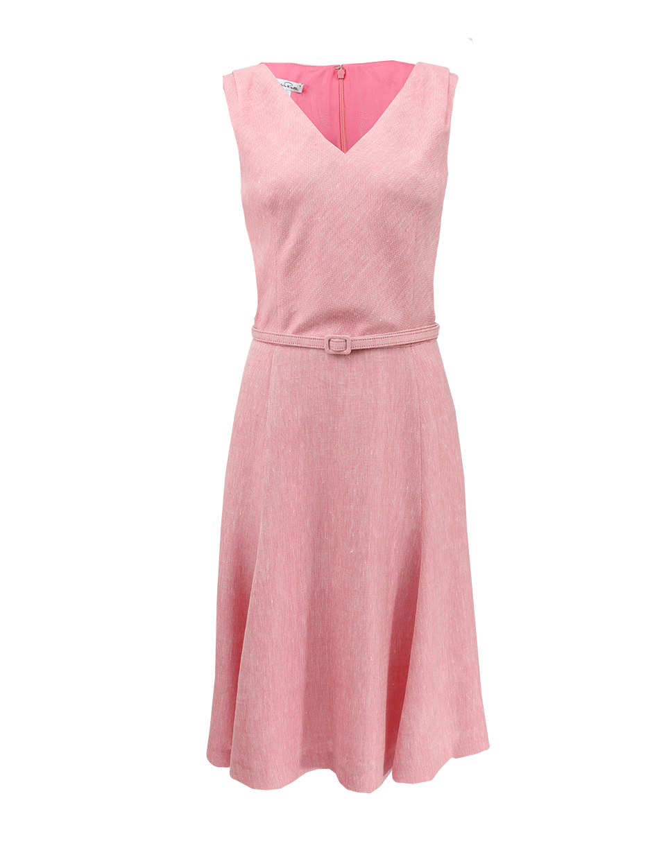 OSCAR DE LA RENTA-Sleeveless Silk Linen V-Neck Dress-