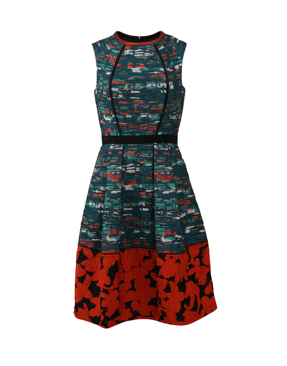 OSCAR DE LA RENTA-Jacquard Print Contrast Dress-