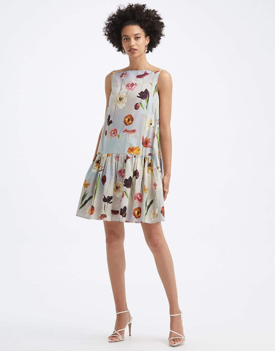 OSCAR DE LA RENTA-A-Line Floral Bow Dress-