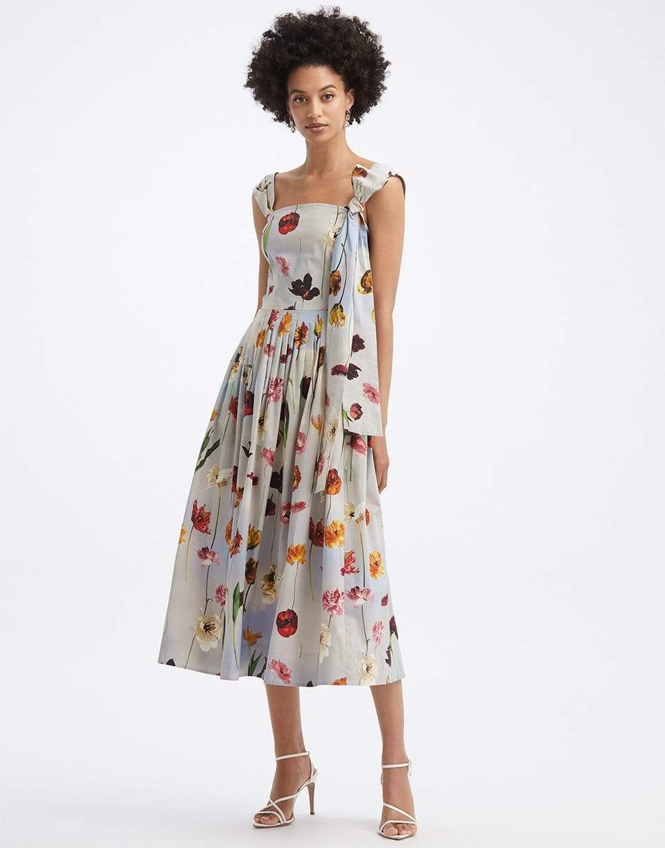 OSCAR DE LA RENTA-A-Line Floral Bow Dress-