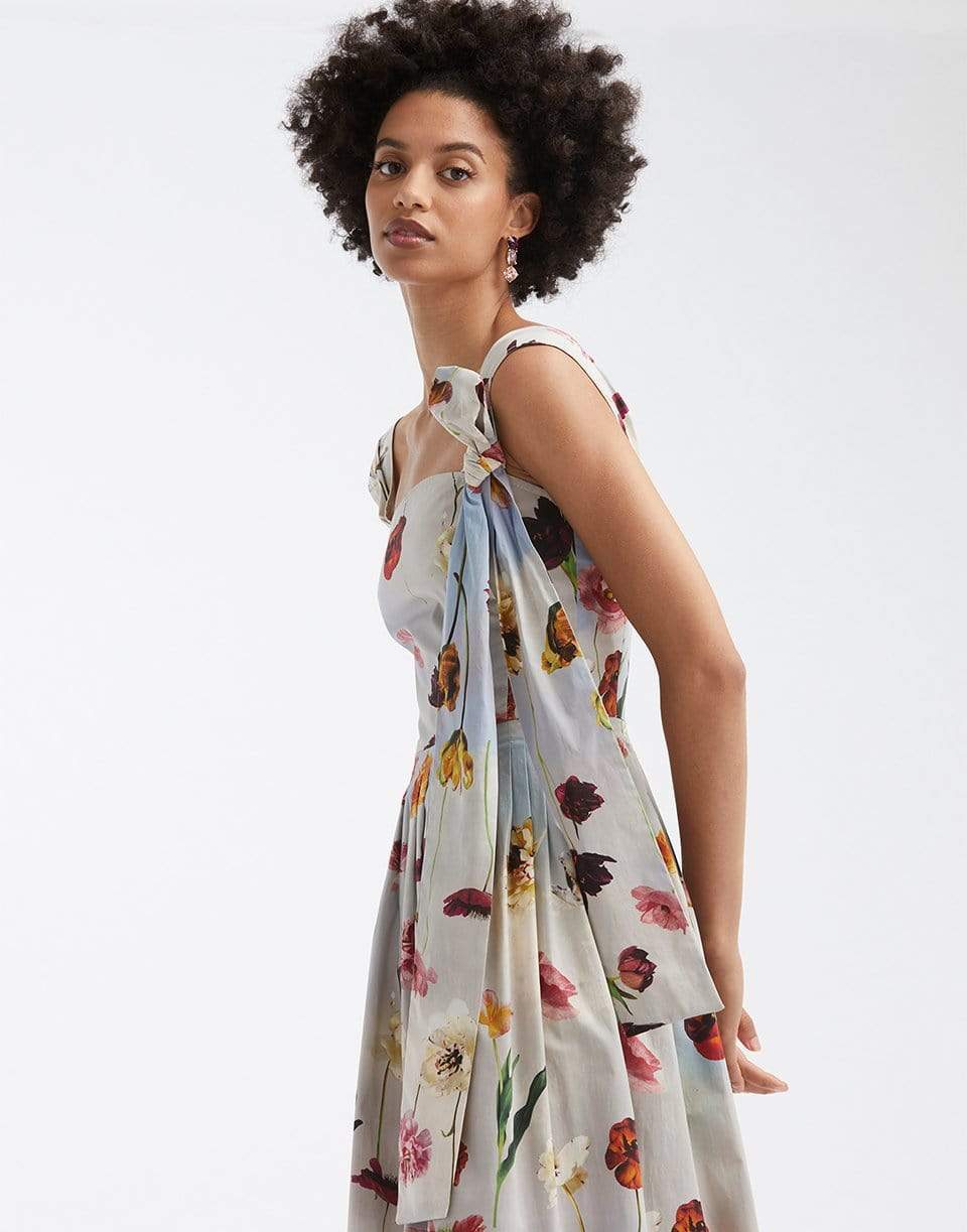 OSCAR DE LA RENTA-A-Line Floral Bow Dress-