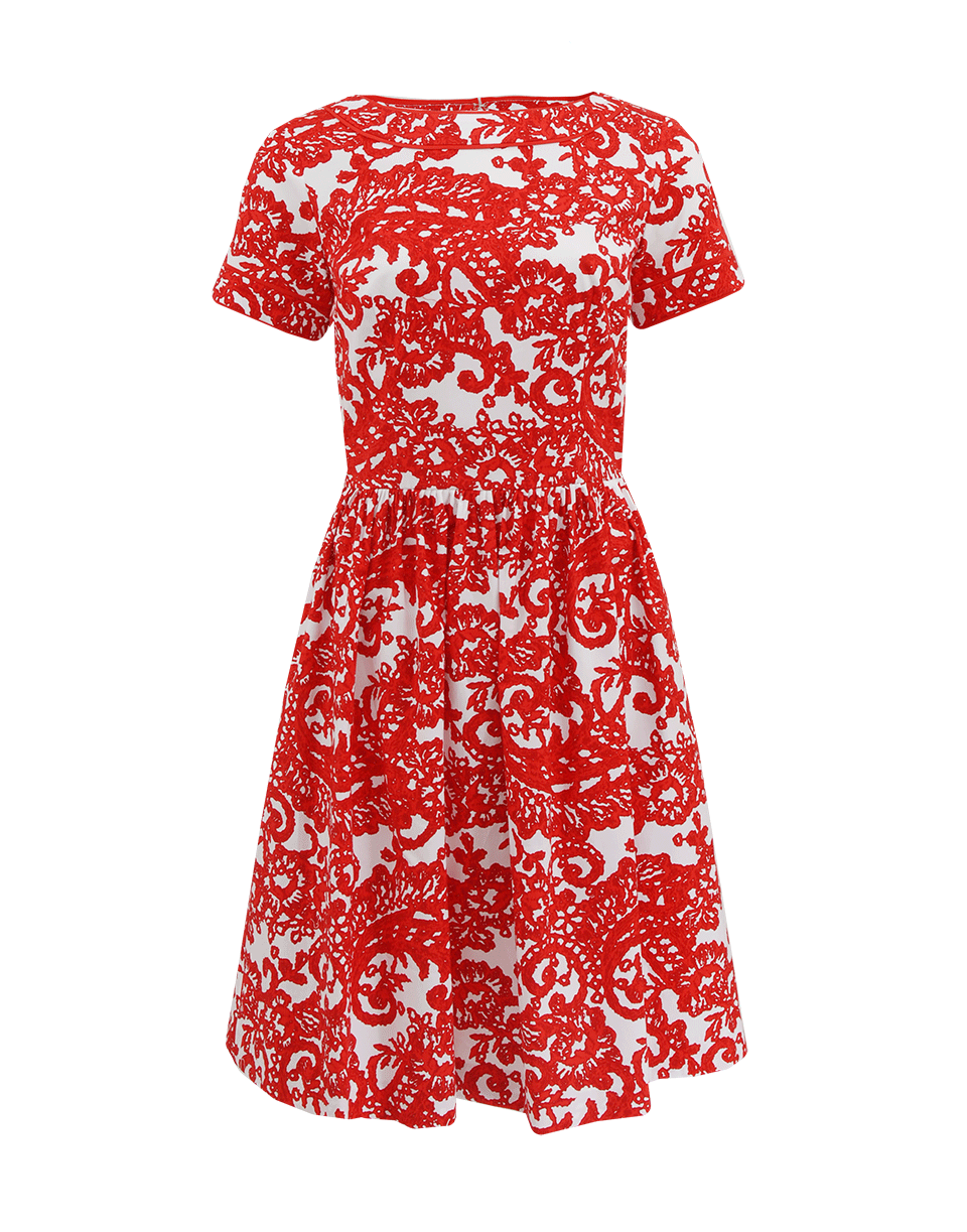OSCAR DE LA RENTA-Bateau Neck Print Cotton Dress-