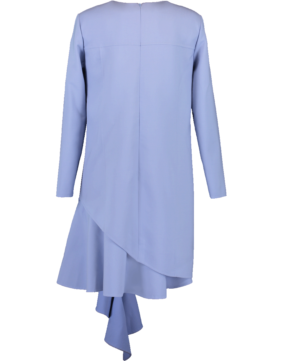 OSCAR DE LA RENTA-Crewneck Asymmetrical Hem Dress-WEDGWOOD
