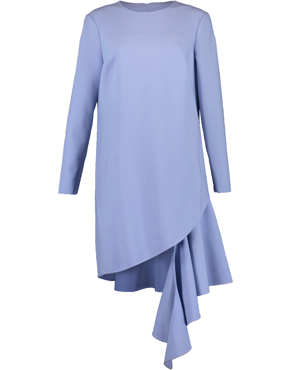 OSCAR DE LA RENTA-Crewneck Asymmetrical Hem Dress-WEDGWOOD