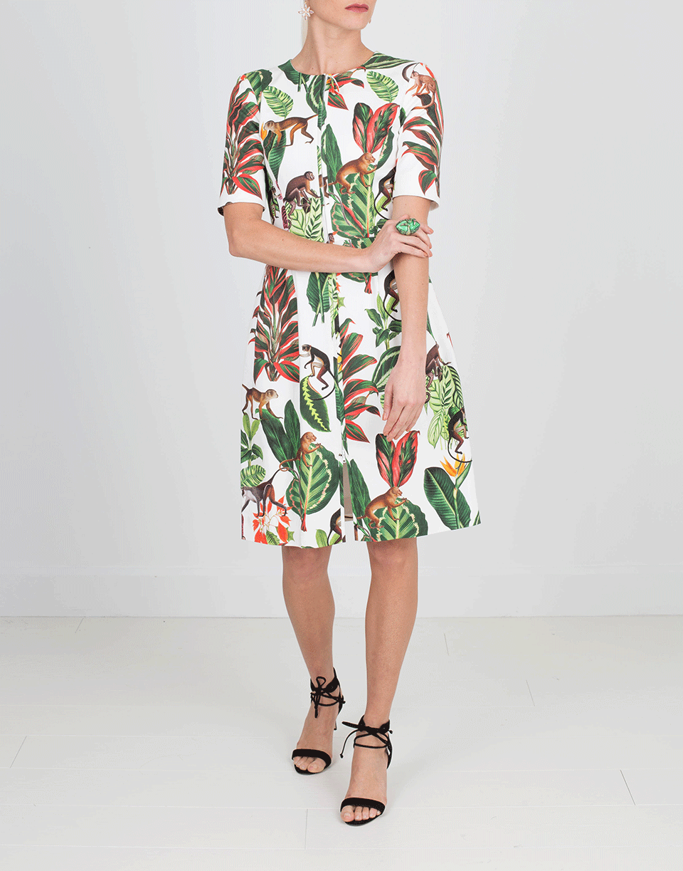 OSCAR DE LA RENTA-Jungle Print Belted Dress-