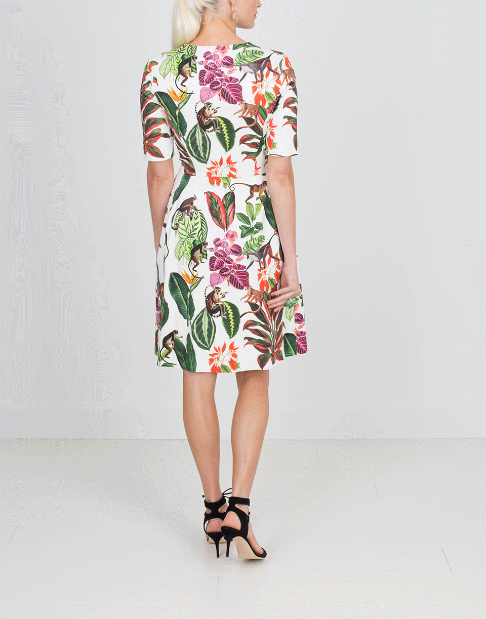 OSCAR DE LA RENTA-Jungle Print Belted Dress-