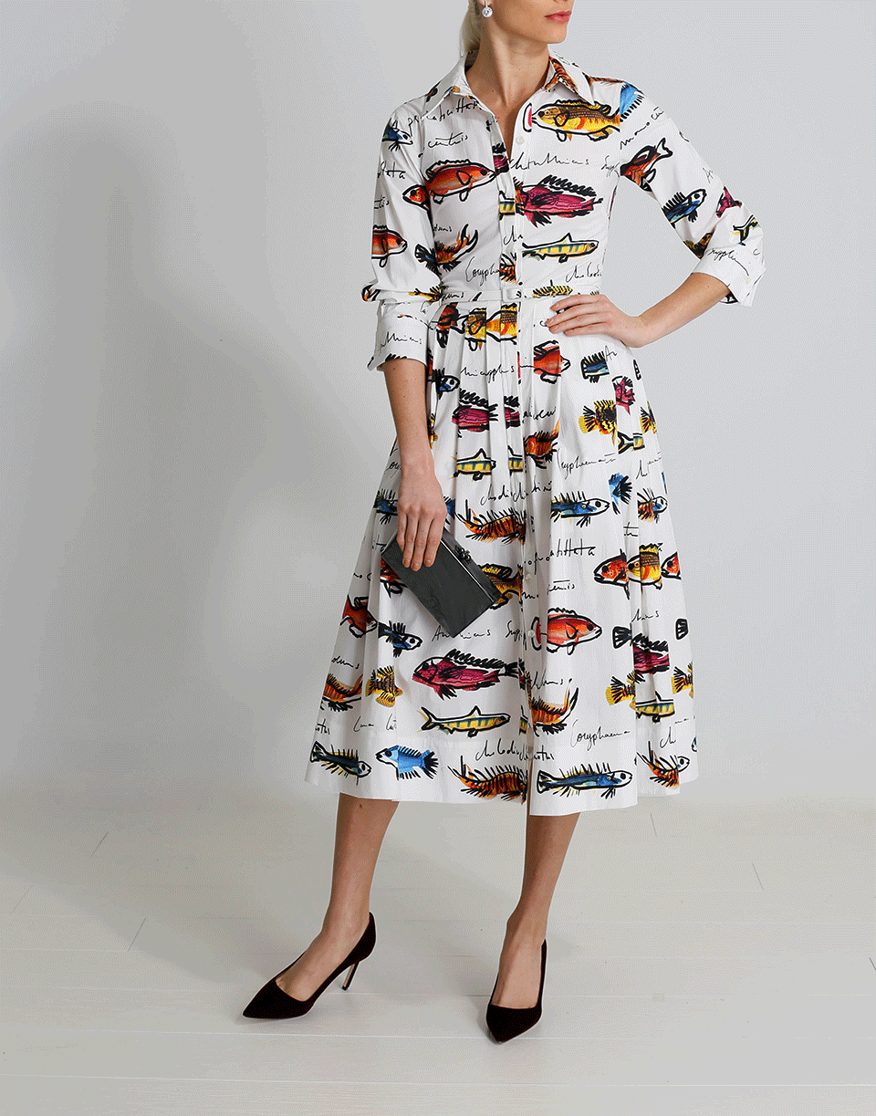 OSCAR DE LA RENTA-Fish Print Shirt Dress-