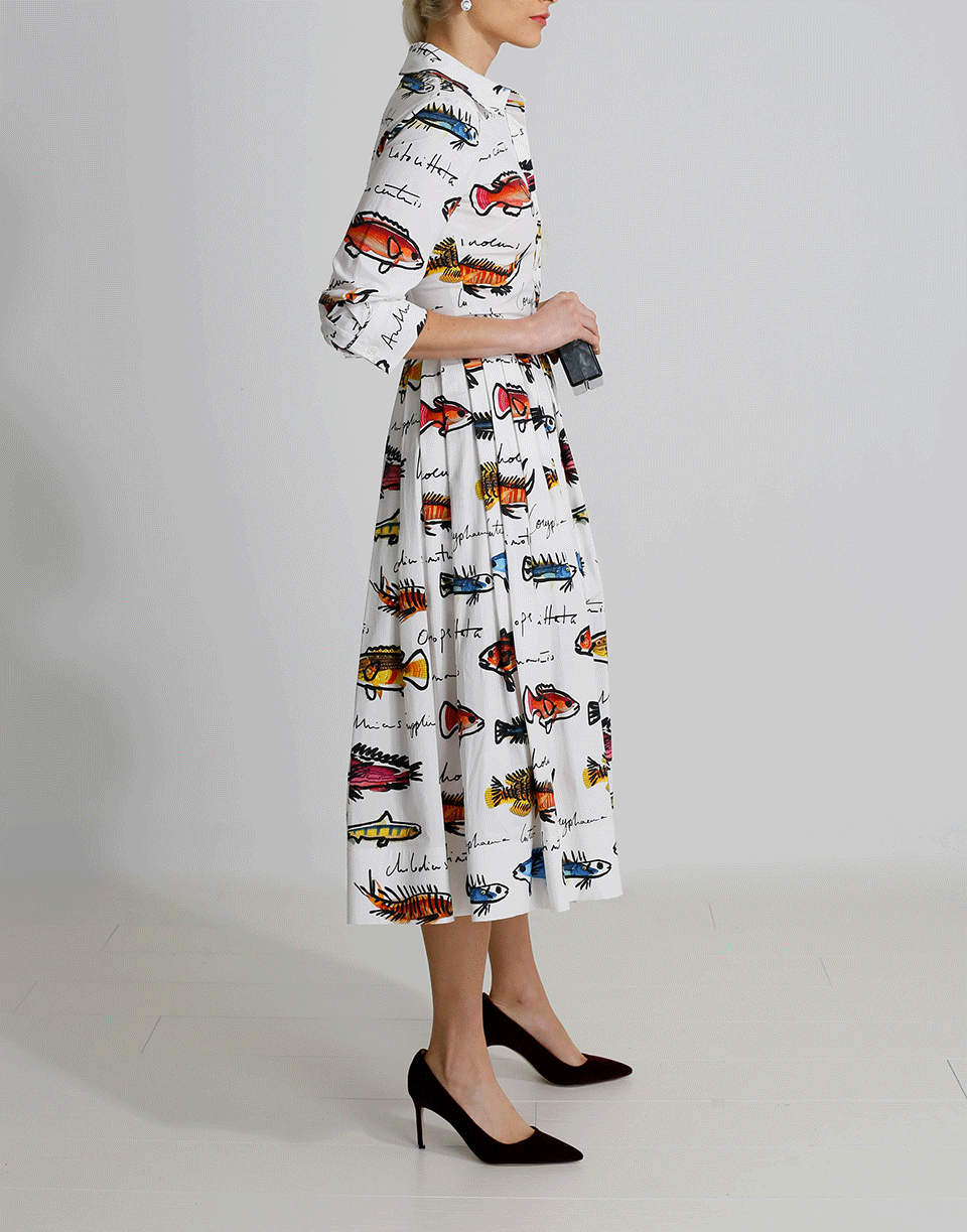 OSCAR DE LA RENTA-Fish Print Shirt Dress-