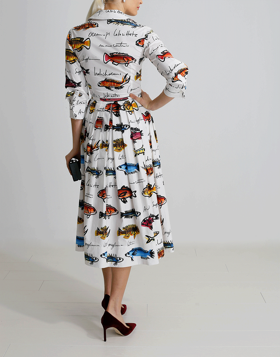 OSCAR DE LA RENTA-Fish Print Shirt Dress-