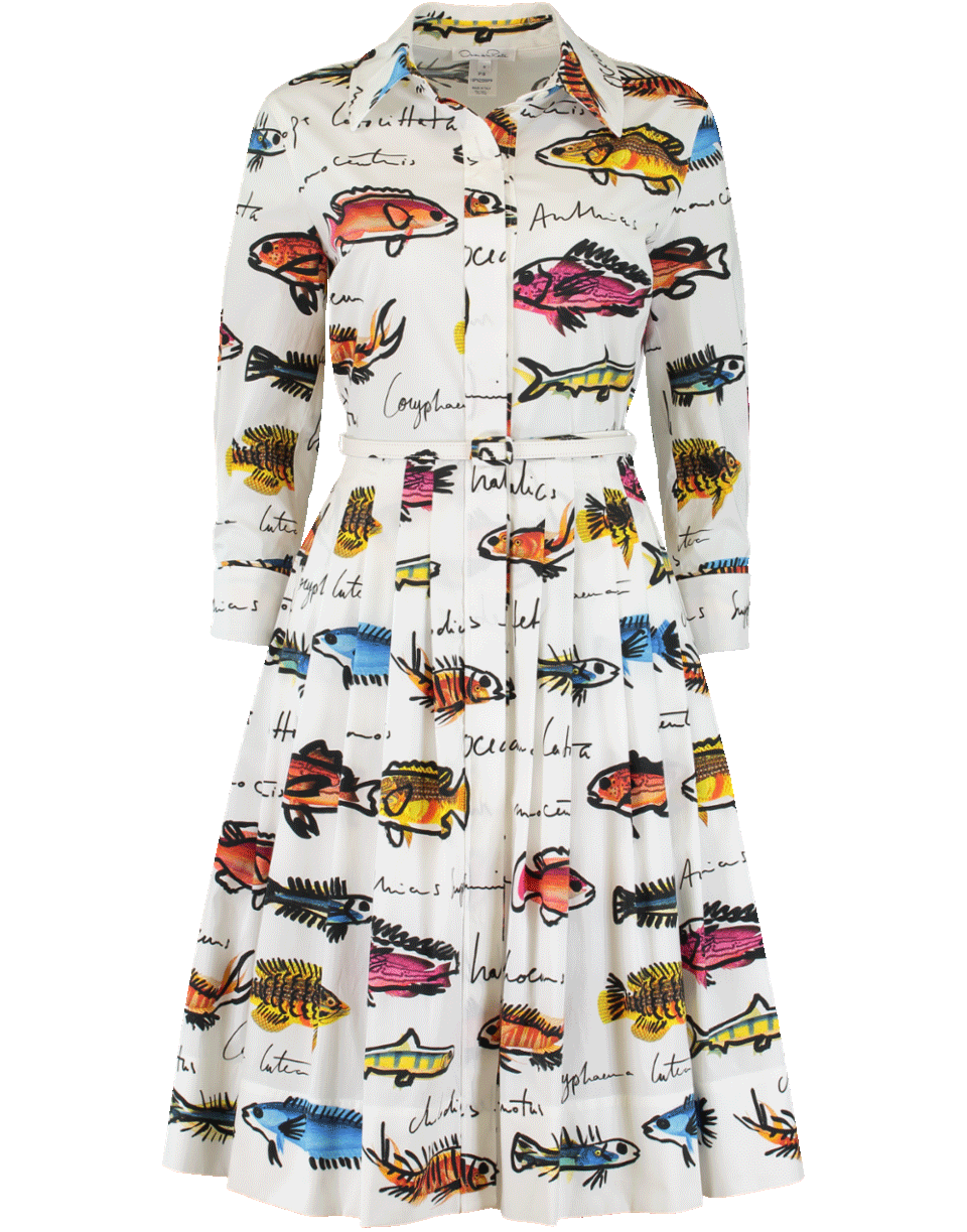 OSCAR DE LA RENTA-Fish Print Shirt Dress-