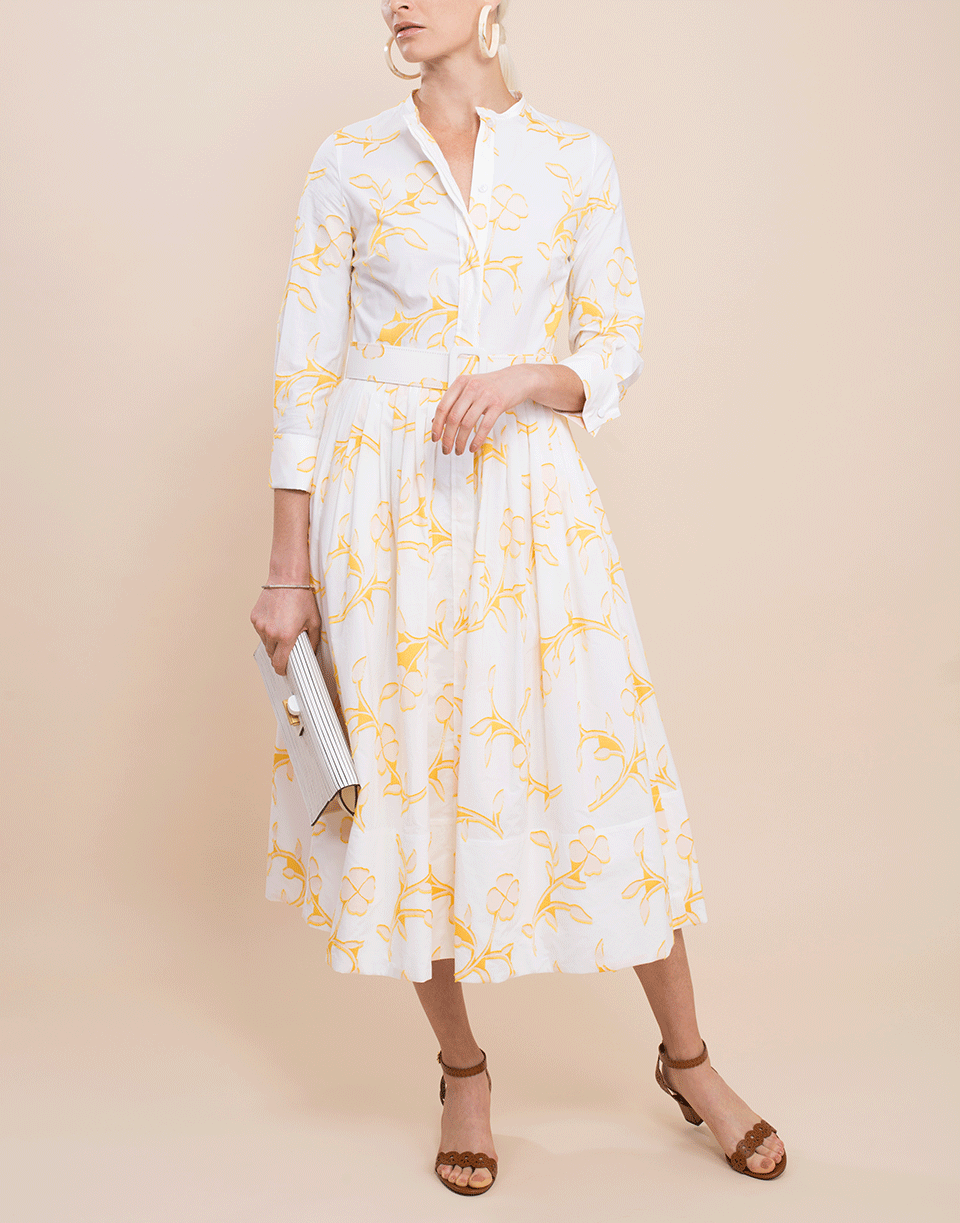 OSCAR DE LA RENTA-Floral Print Cotton Shirt Dress-