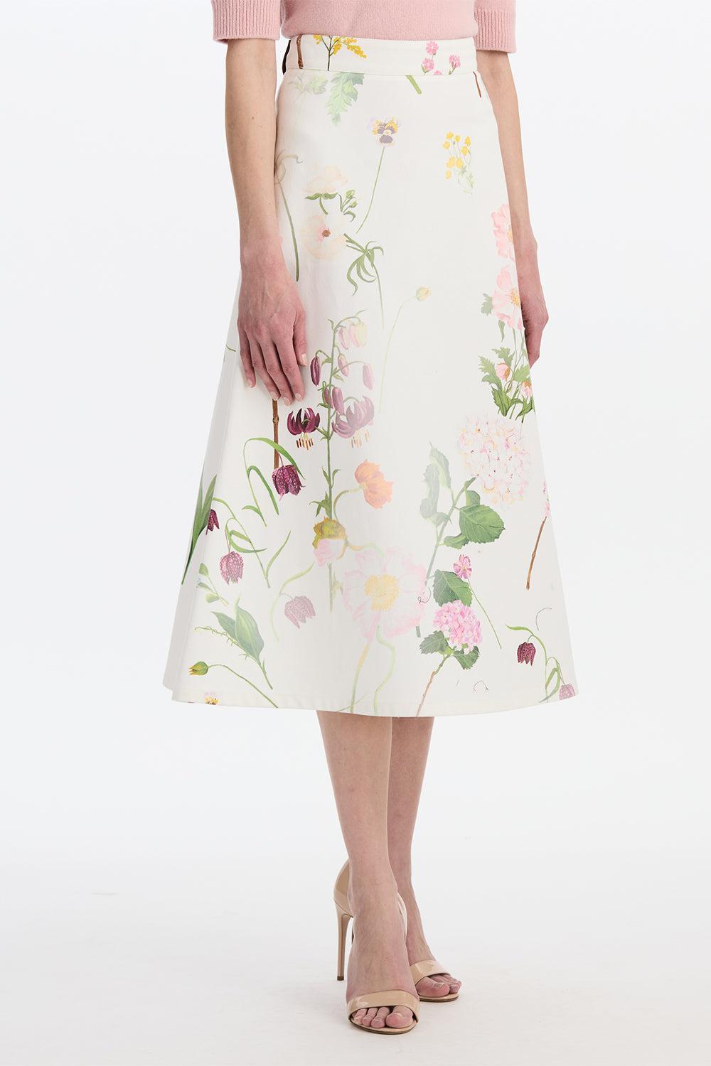 Mixed Botanical Denim Skirt-WHITE-4-CLOTHINGDRESSCASUAL-OSCAR DE LA RENTA