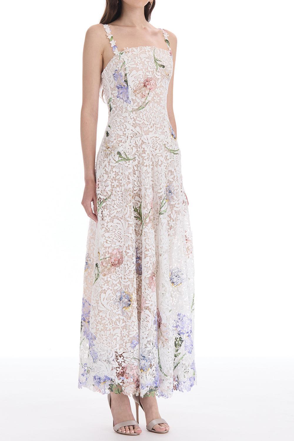 Sleeveless Iris Degradé Printed Lace Day Dress-WHITE-4-CLOTHINGDRESSCASUAL-OSCAR DE LA RENTA