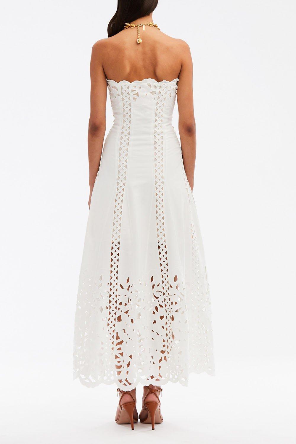 OSCAR DE LA RENTA-Strapless Floral A Line Dress-WHITE