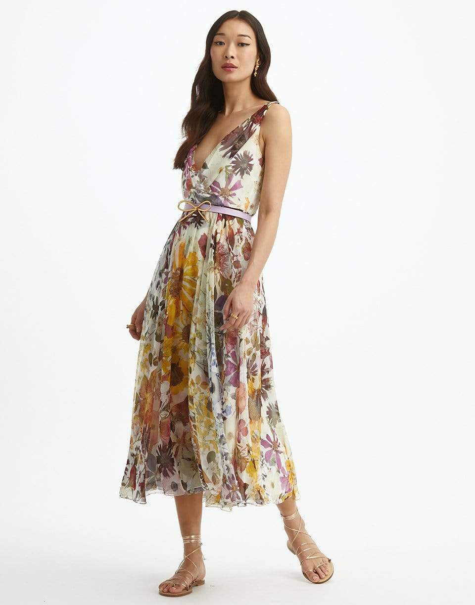 OSCAR DE LA RENTA-V Neck Chiffon A Line Dress-