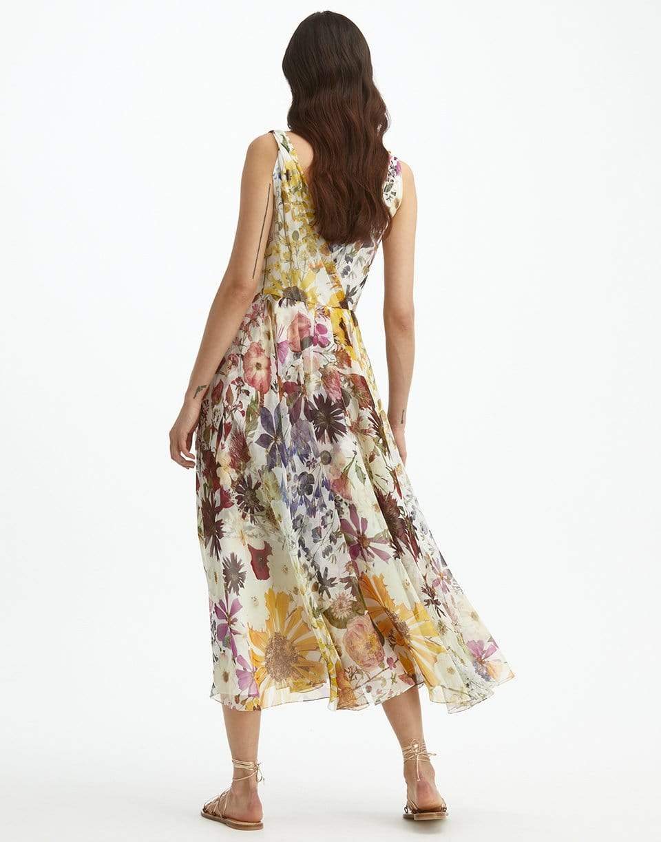 OSCAR DE LA RENTA-V Neck Chiffon A Line Dress-