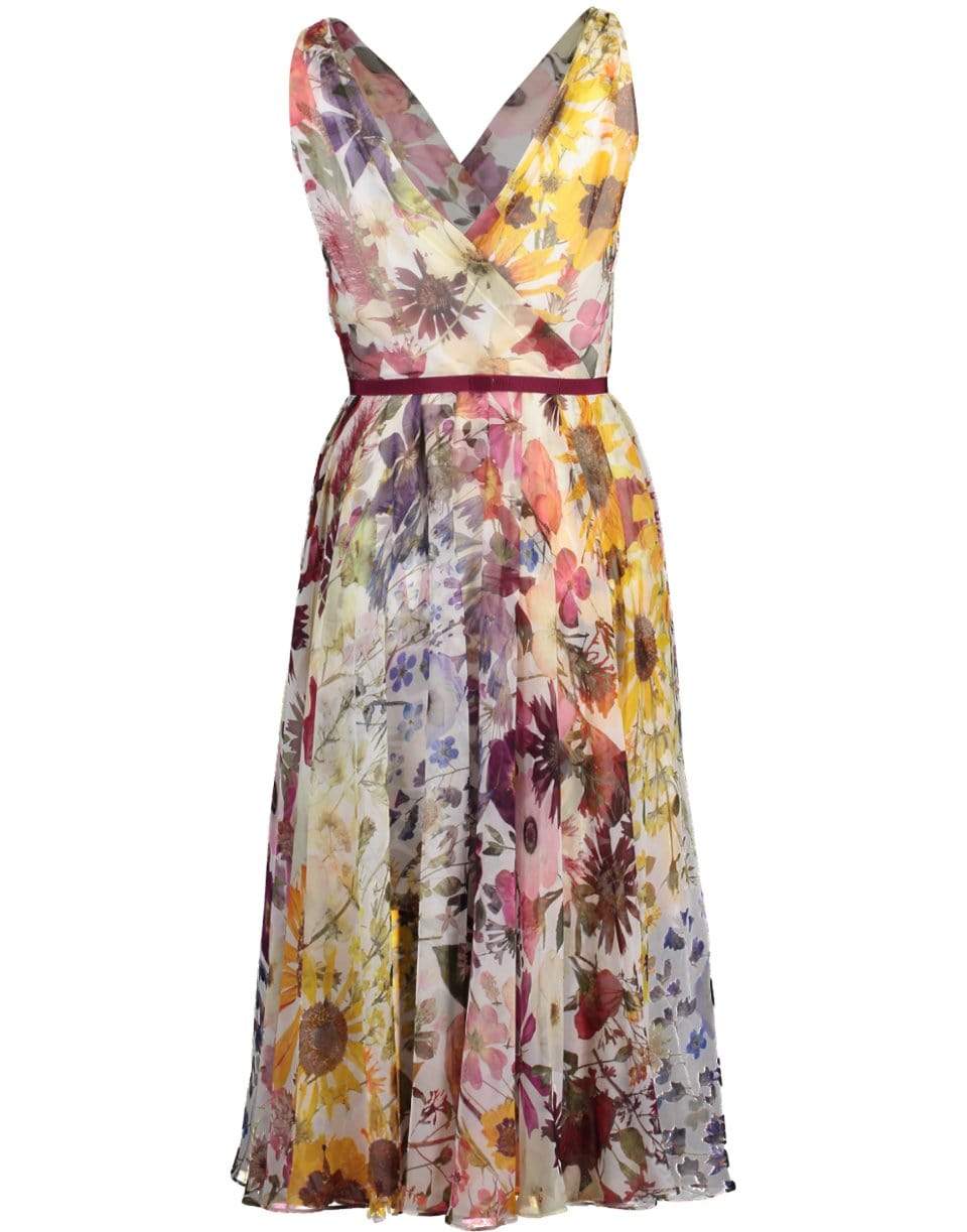 OSCAR DE LA RENTA-V Neck Chiffon A Line Dress-