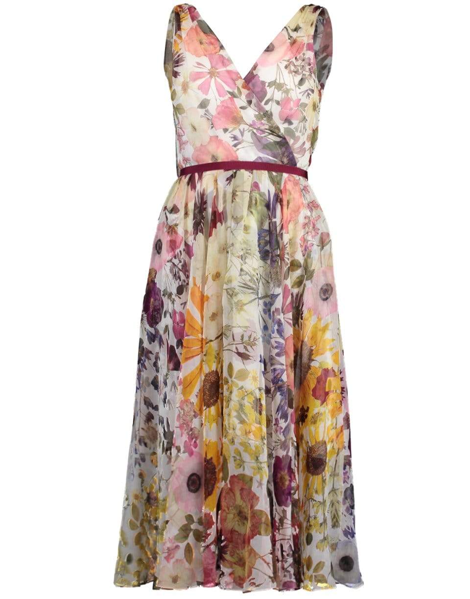 OSCAR DE LA RENTA-V Neck Chiffon A Line Dress-