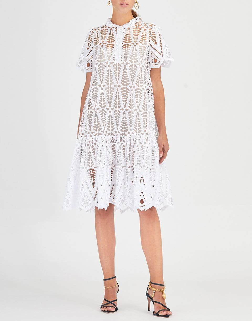 OSCAR DE LA RENTA-Eyelet Collared Dress-
