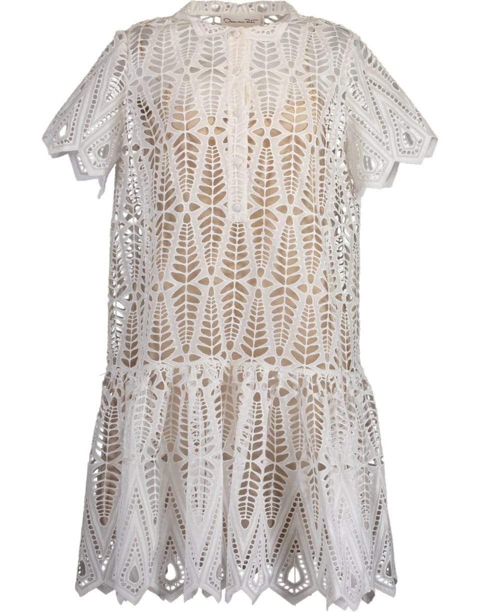 OSCAR DE LA RENTA-Eyelet Collared Dress-