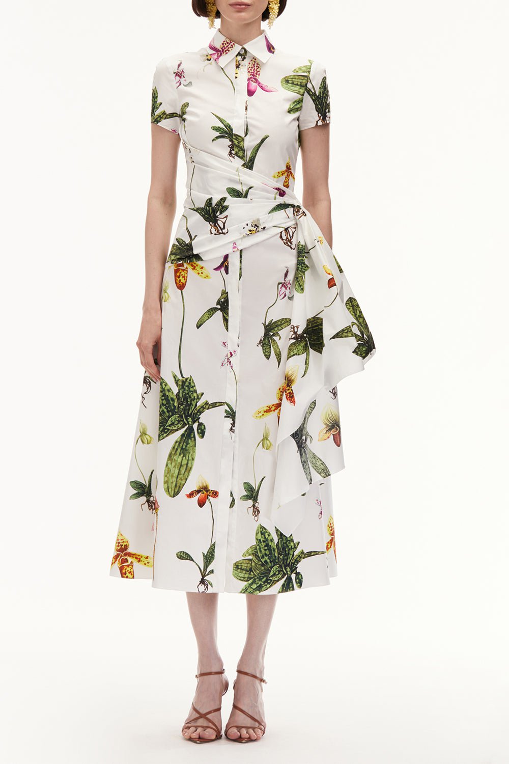 OSCAR DE LA RENTA-Cap Sleeve Orchid Draped Dress-