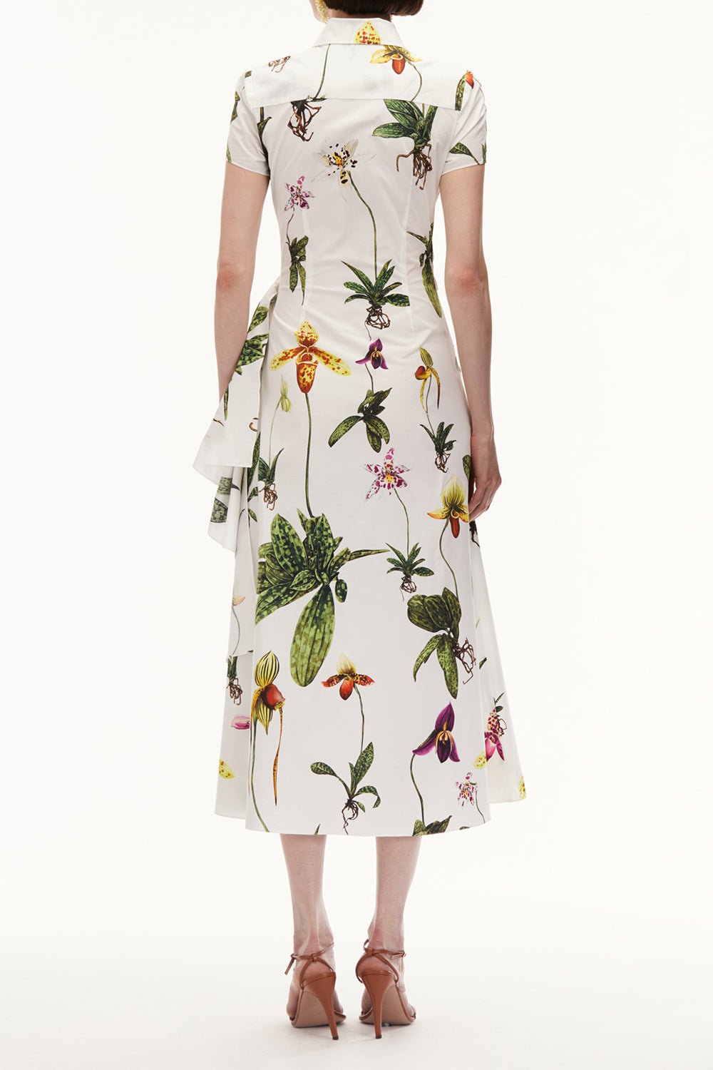 OSCAR DE LA RENTA-Cap Sleeve Orchid Draped Dress-