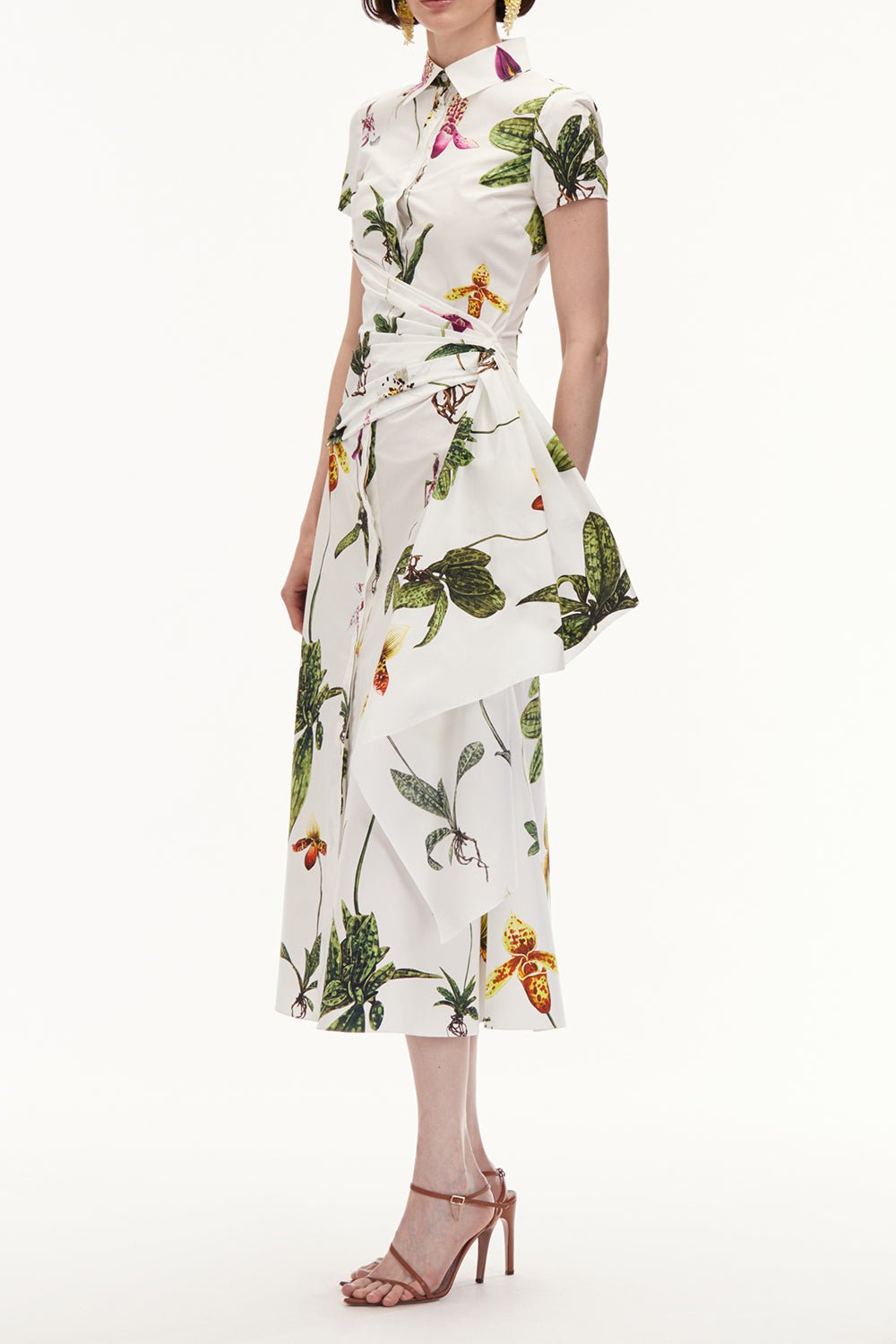 OSCAR DE LA RENTA-Cap Sleeve Orchid Draped Dress-