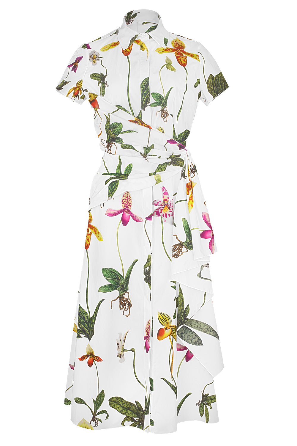 OSCAR DE LA RENTA-Cap Sleeve Orchid Draped Dress-