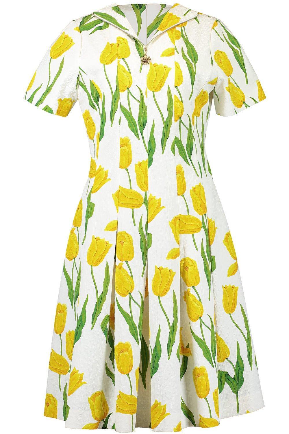 OSCAR DE LA RENTA-Tulip Cloqué Zip-Front Dress-