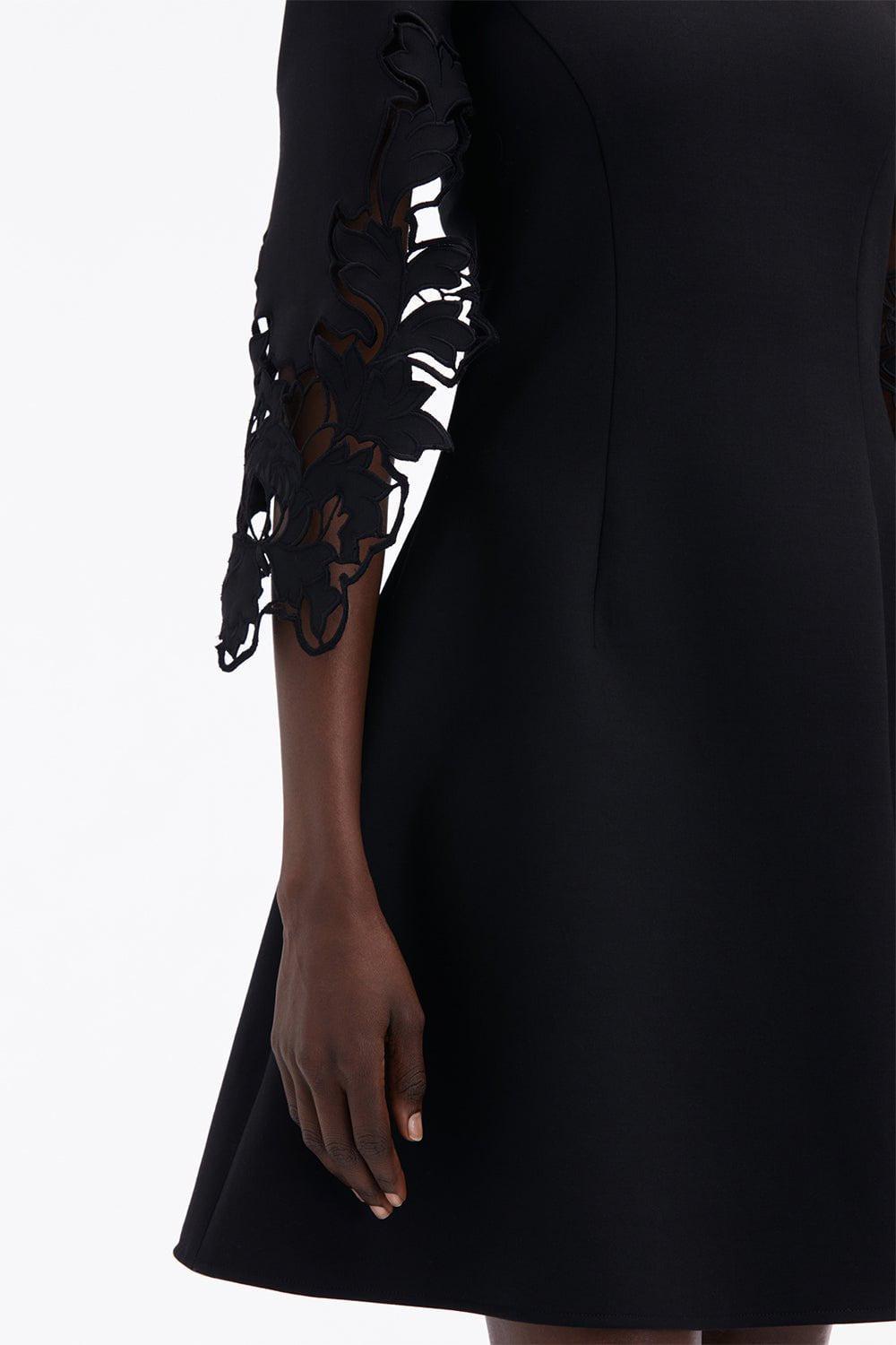OSCAR DE LA RENTA-Three Quarter Sleeve Mini Dress-BLACK