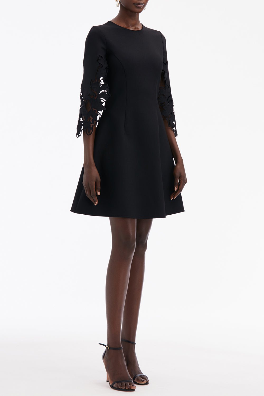 OSCAR DE LA RENTA-Three Quarter Sleeve Mini Dress-BLACK