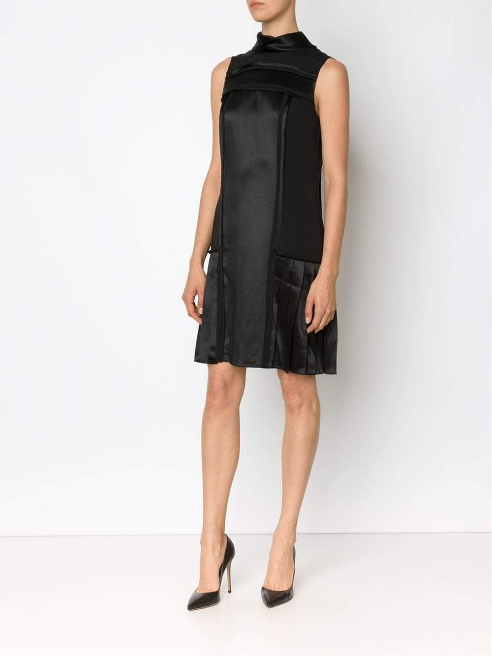OSCAR DE LA RENTA-Satin Pleated Dress-BLACK