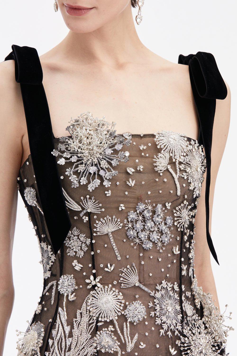 OSCAR DE LA RENTA-Crystal Dandelion Mini Dress-BLACK/SILVER
