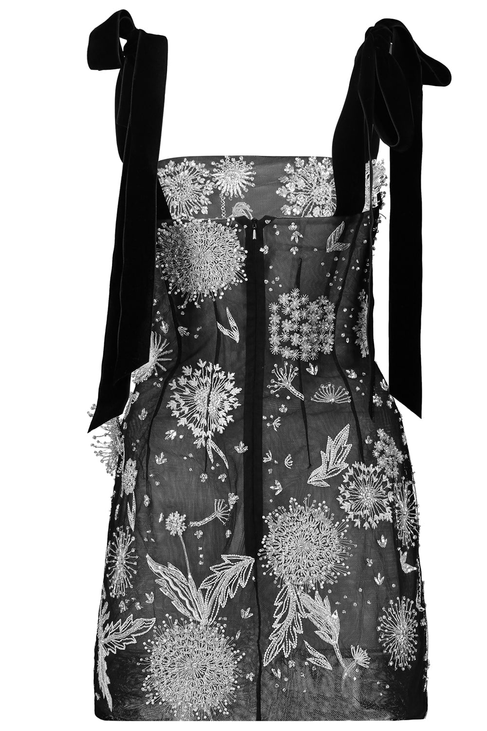OSCAR DE LA RENTA-Crystal Dandelion Mini Dress-BLACK/SILVER