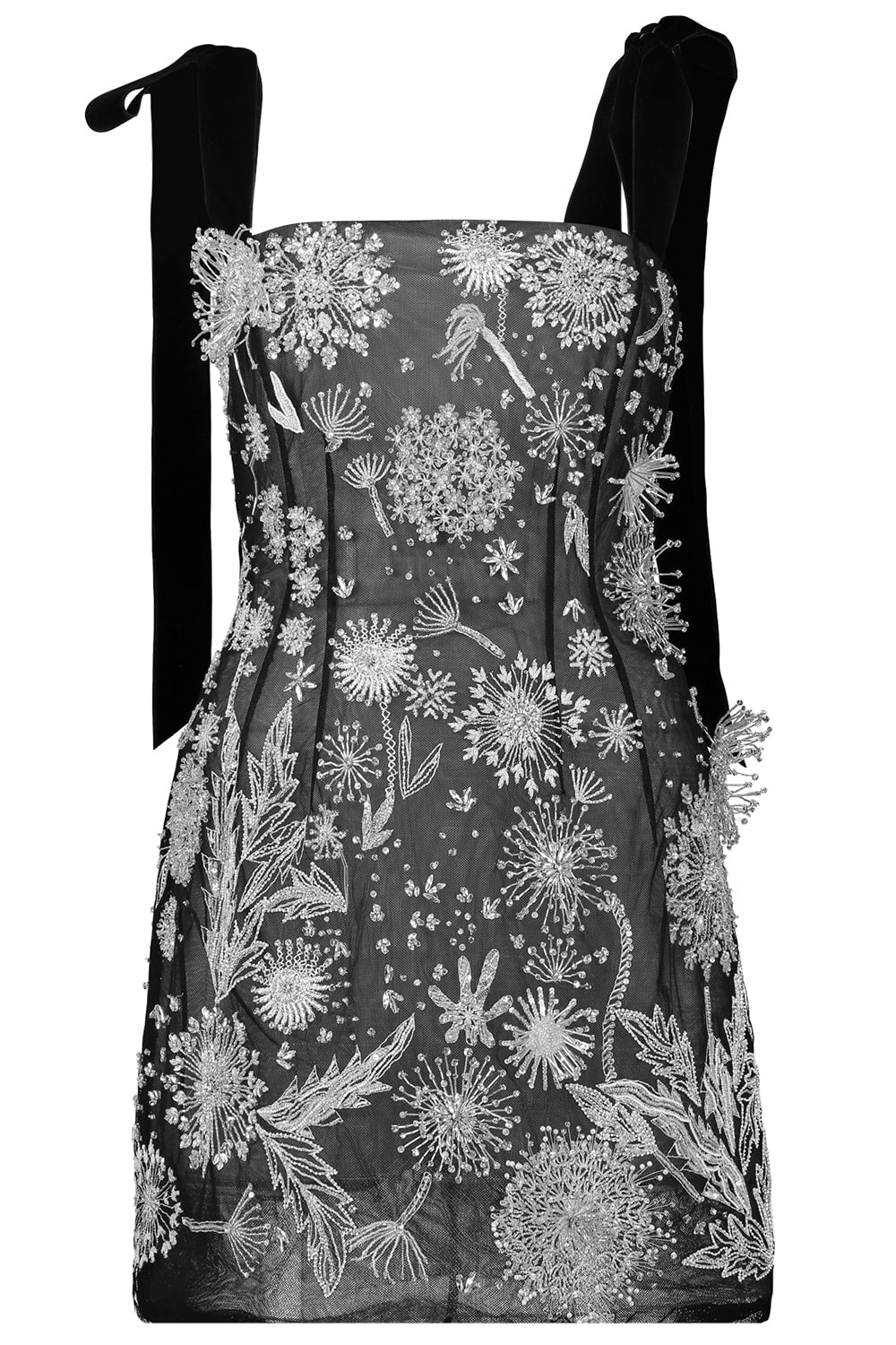 OSCAR DE LA RENTA-Crystal Dandelion Mini Dress-BLACK/SILVER