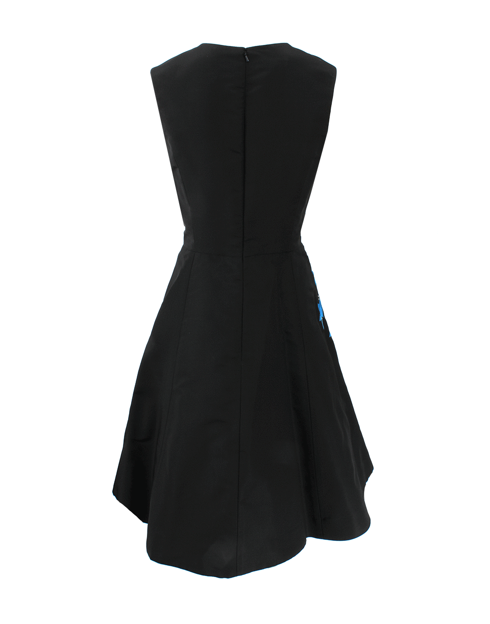 OSCAR DE LA RENTA-Faille Dress With Blue Embroidery-BLK/BLUE