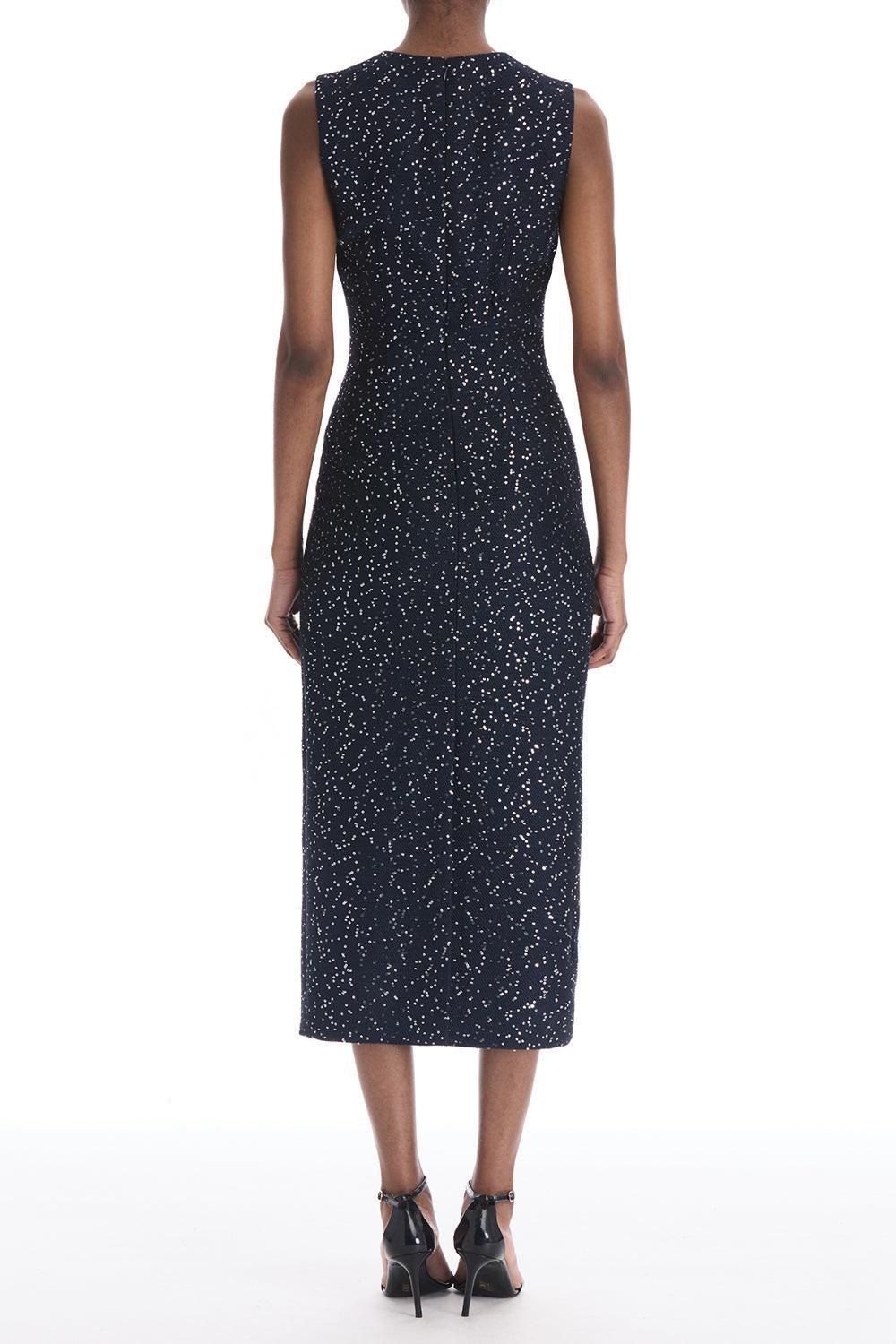  Sleeveless Sequin Tweed Cocktail Dress-BLUE-4-CLOTHINGDRESSCOCKTAIL-OSCAR DE LA RENTA 