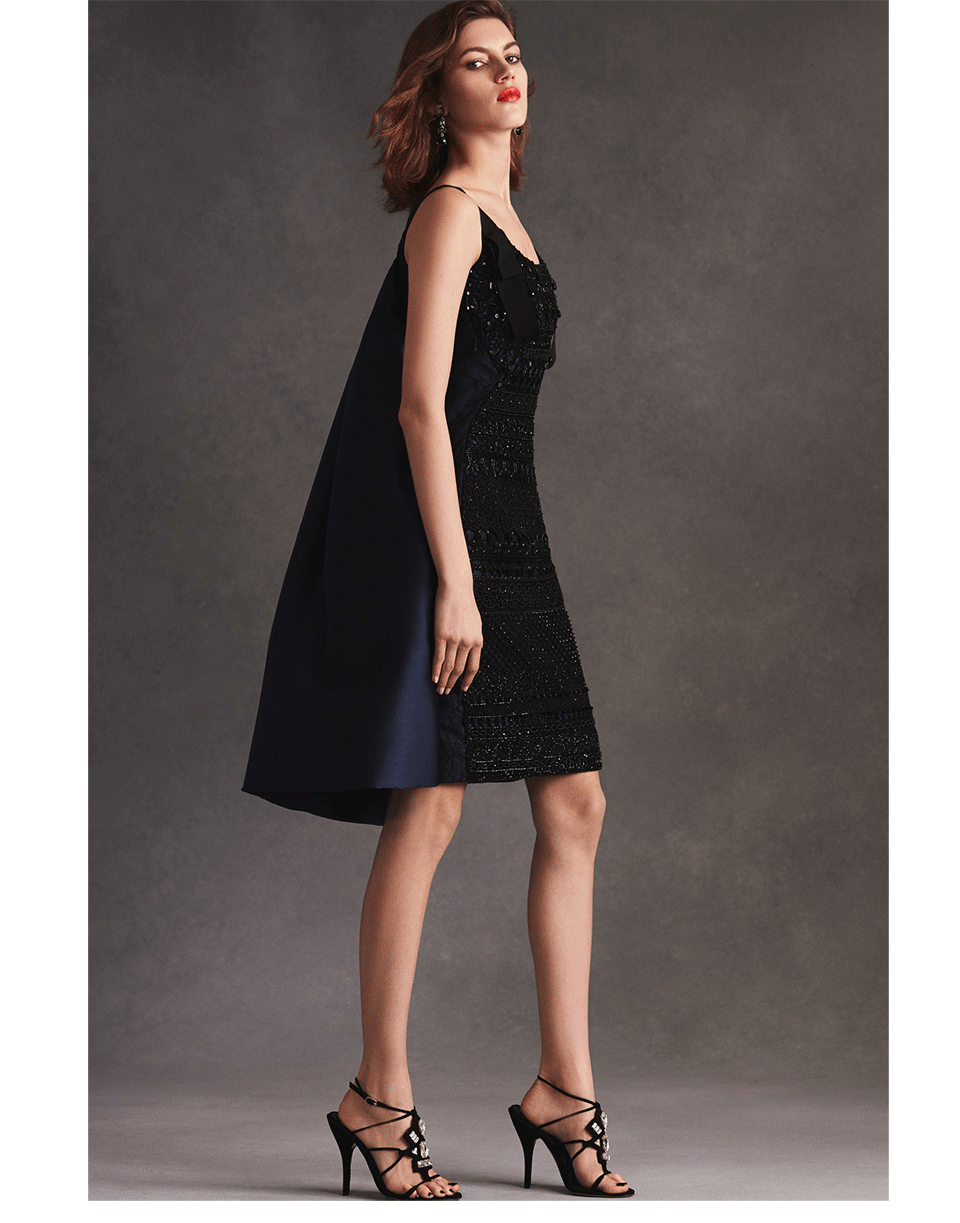 OSCAR DE LA RENTA-Wateau Jet Beaded Dress-BLUE