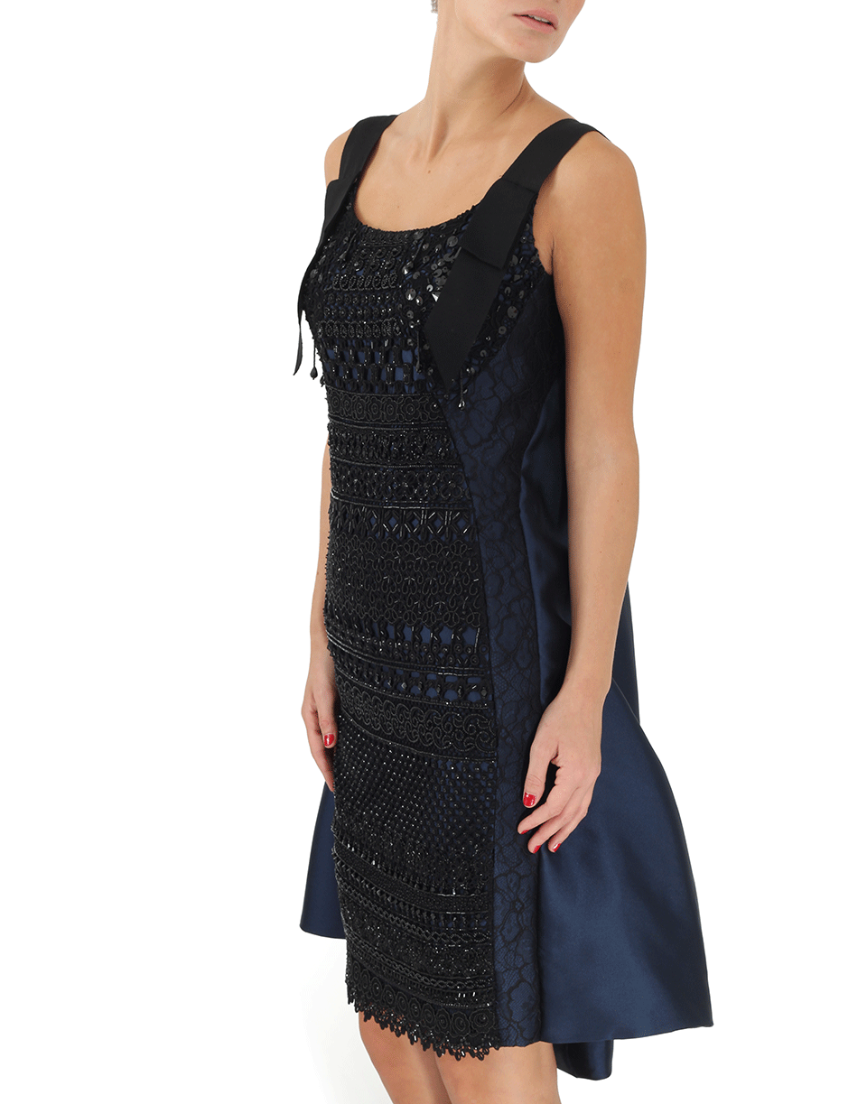 OSCAR DE LA RENTA-Wateau Jet Beaded Dress-BLUE