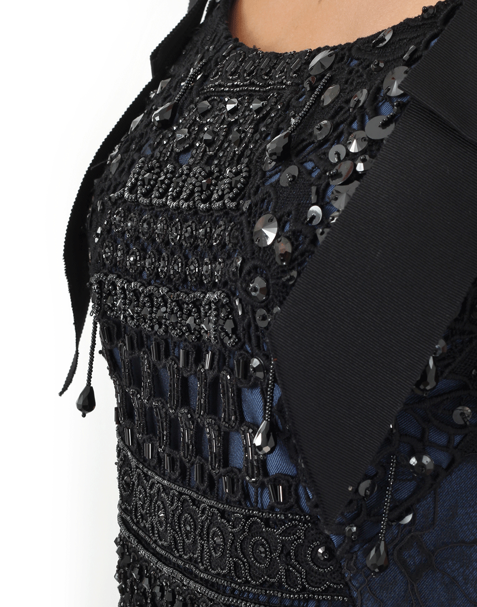OSCAR DE LA RENTA-Wateau Jet Beaded Dress-BLUE