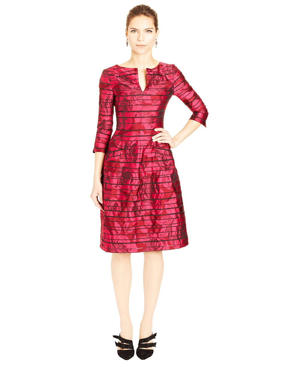 OSCAR DE LA RENTA-Rose Striped Jacquard Dress-