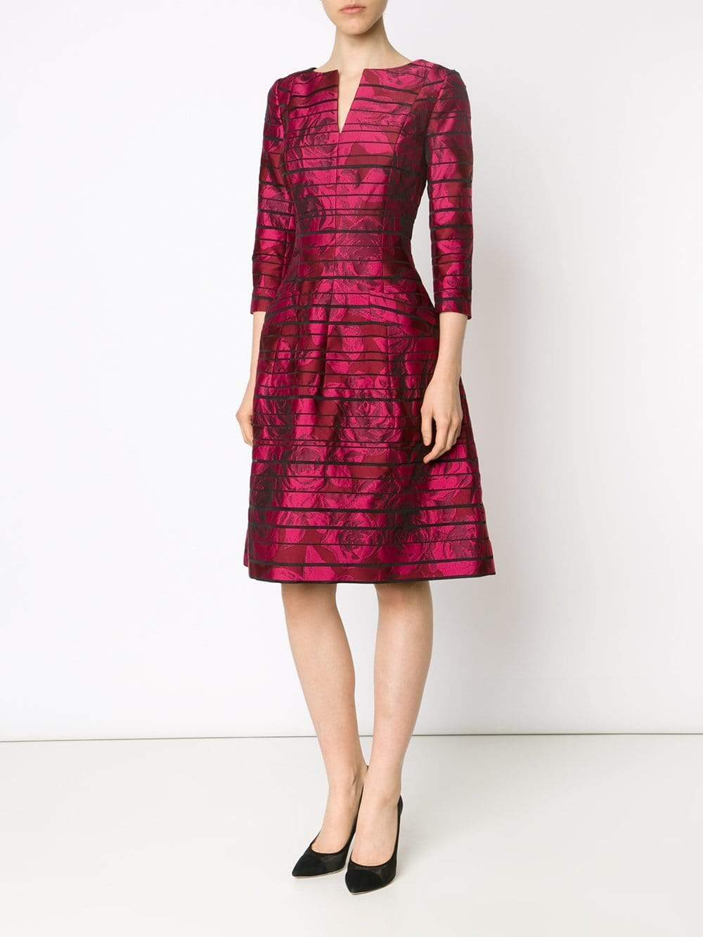 OSCAR DE LA RENTA-Rose Striped Jacquard Dress-