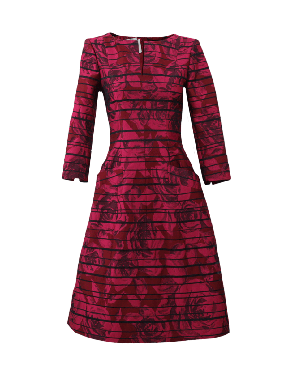 OSCAR DE LA RENTA-Rose Striped Jacquard Dress-
