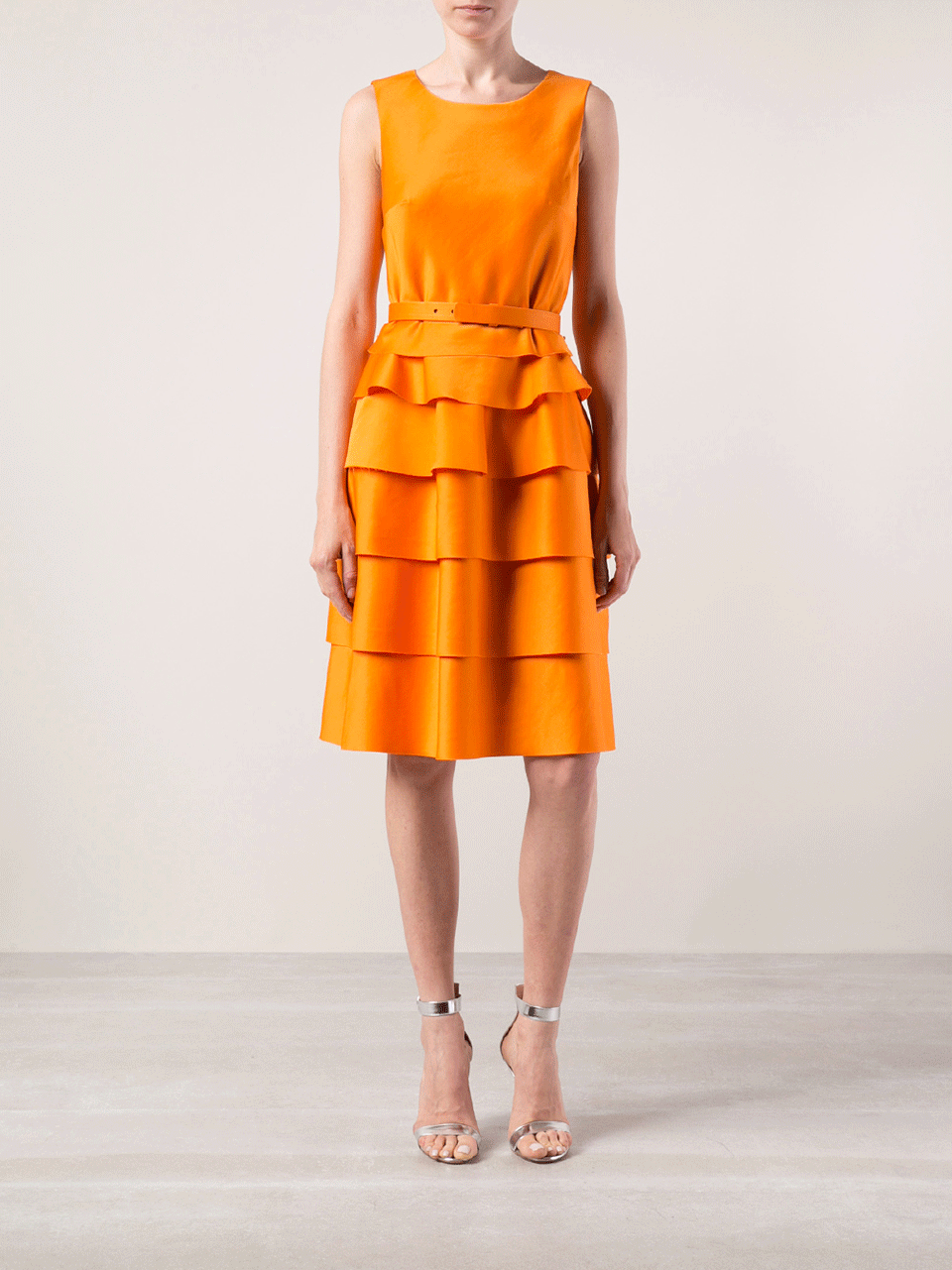 OSCAR DE LA RENTA-Sleeveless Tiered Bell Bottom Dress-
