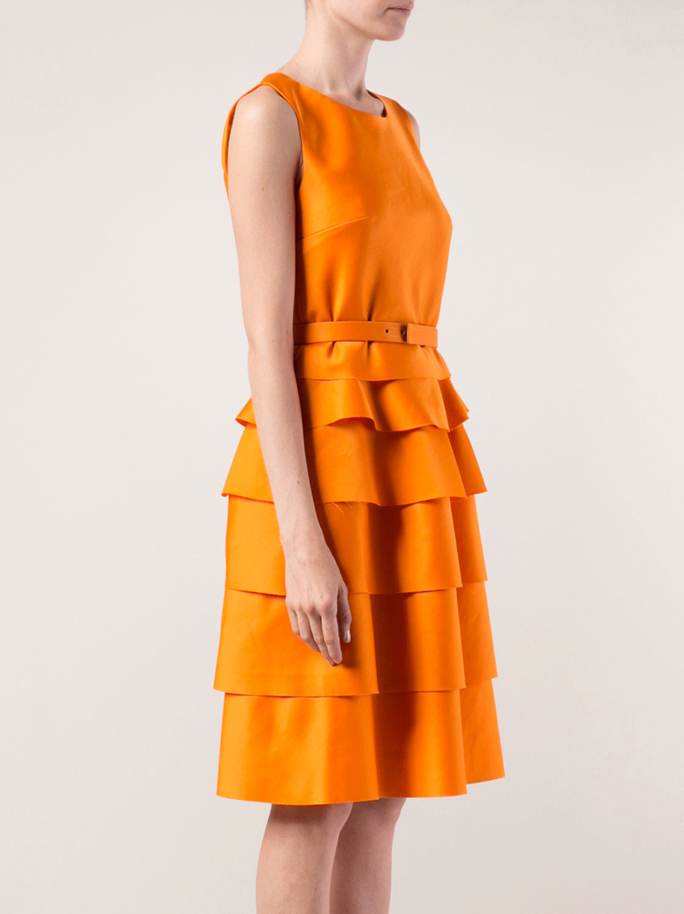 OSCAR DE LA RENTA-Sleeveless Tiered Bell Bottom Dress-