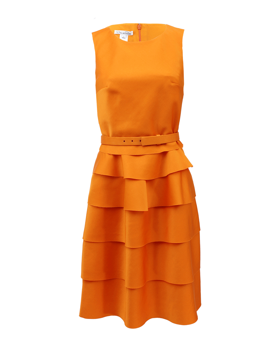 OSCAR DE LA RENTA-Sleeveless Tiered Bell Bottom Dress-