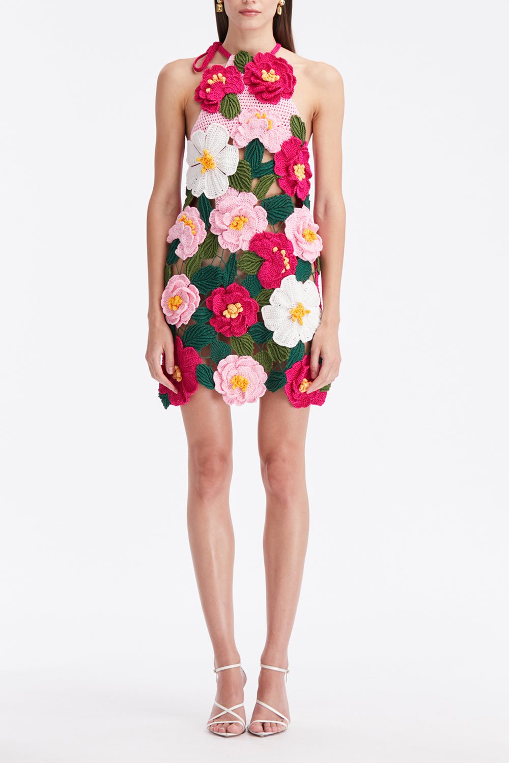  OSCAR DE LA RENTA-Camellia Crochet Dress-FUSCHIA 