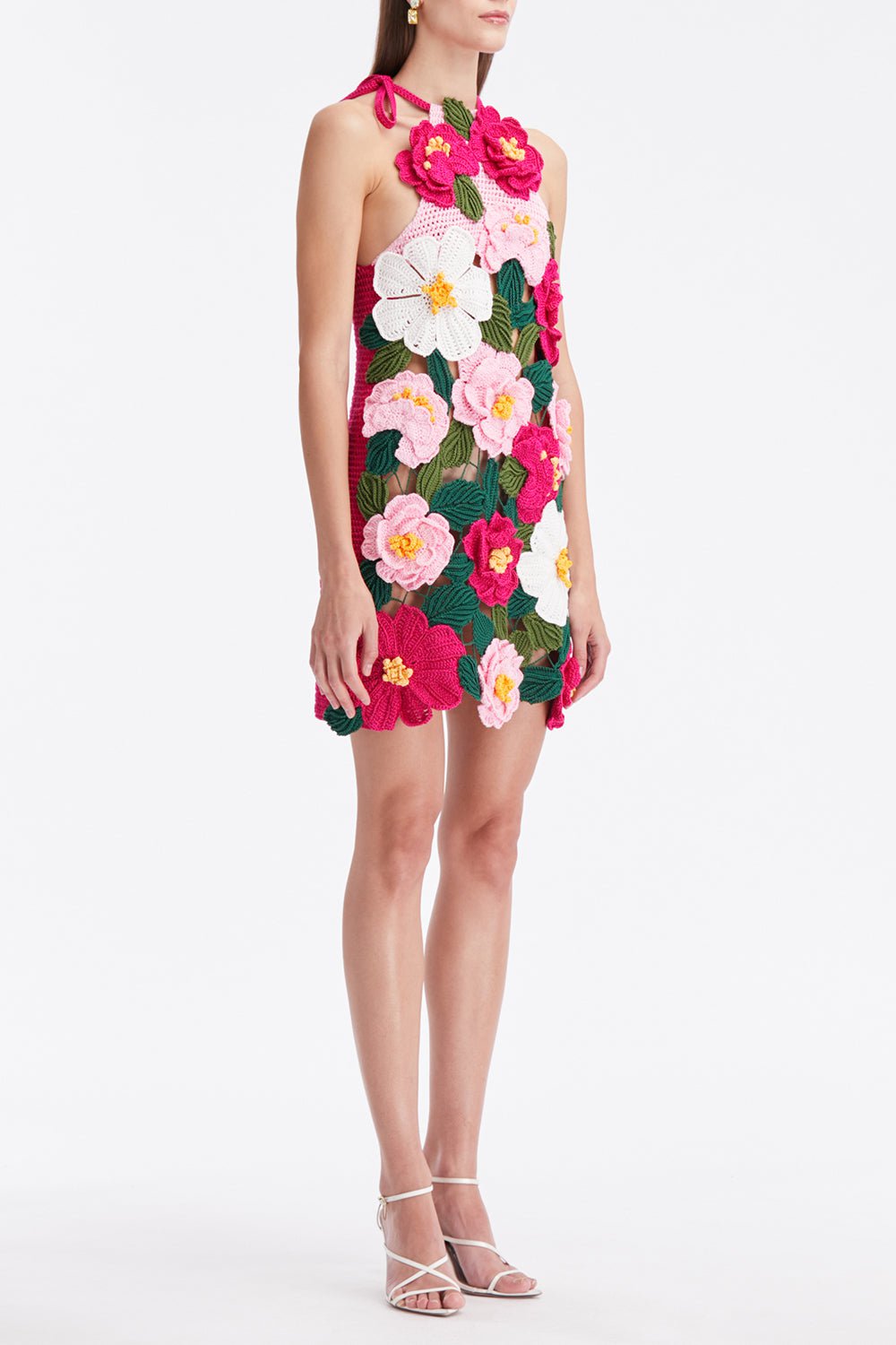  OSCAR DE LA RENTA-Camellia Crochet Dress-FUSCHIA 