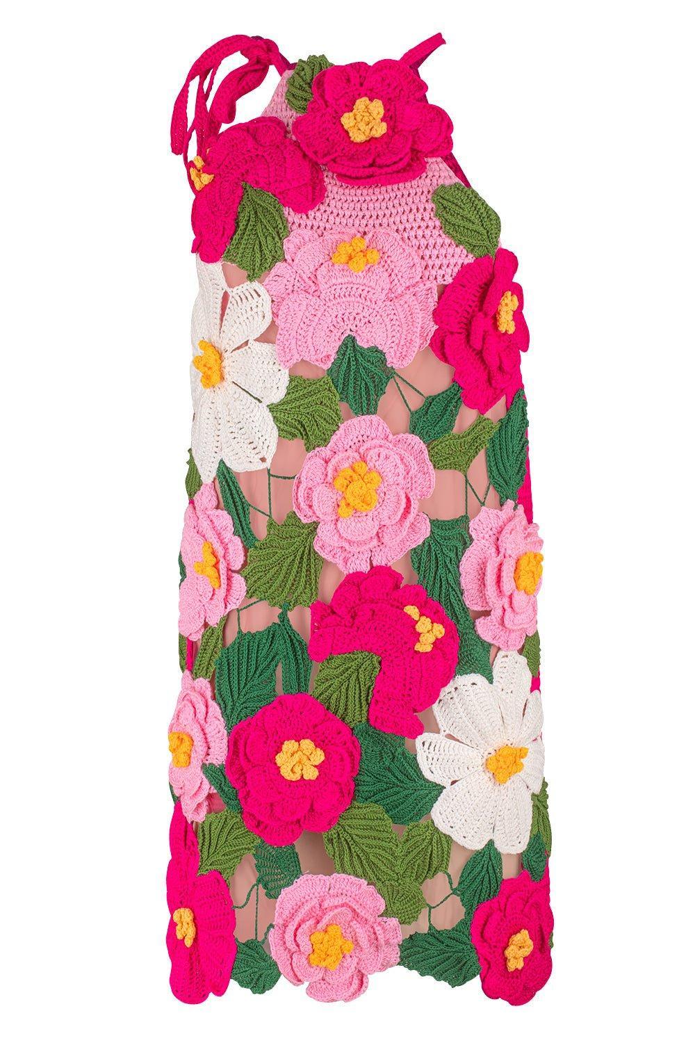 OSCAR DE LA RENTA-Camellia Crochet Dress-FUSCHIA