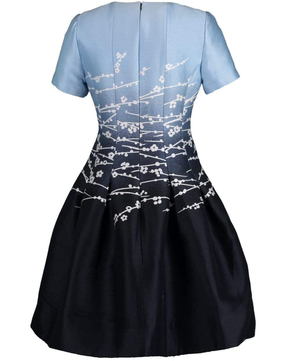 OSCAR DE LA RENTA-Cherry Blossom Jacquard Split Neck Cocktail Dress-